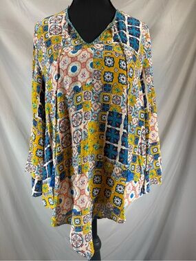 Tolani x Nicky Hilton Salerno Silk Boho Tunic Blouse - Medium
